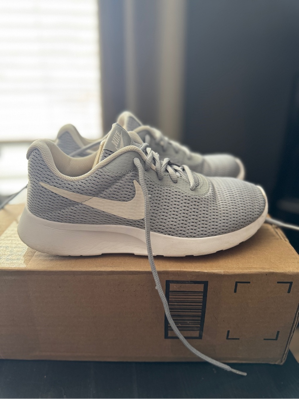Nike Light Gray Mesh Trainers with White Swoosh